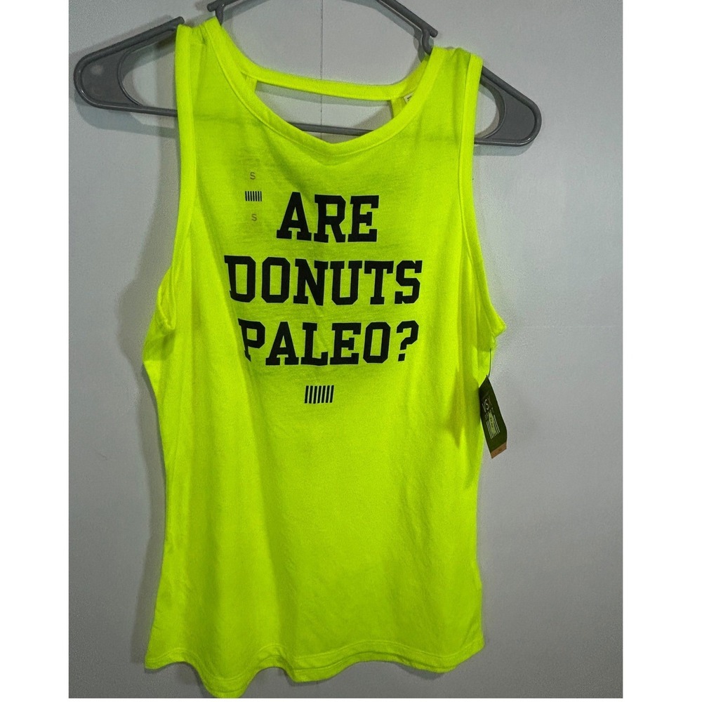 Victoria Secret VSX Sport Tank Top Small Neon Yellow Strappy Are Donuts Paleo